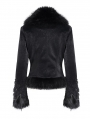 Black Gothic Vintage Faux Fur Trim Fitted Short Jacket for Women