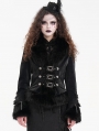 Black Gothic Vintage Faux Fur Trim Fitted Short Jacket for Women