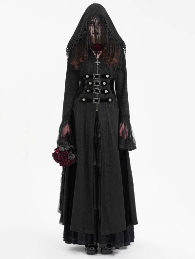 Black Vintage Gothic Gorgeous Bead Tassel Hooded Long Jacket for Women