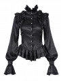 Black Gothic Vintage Lantern Sleeve Ruffle Shirt for Women