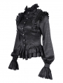 Black Gothic Vintage Lantern Sleeve Ruffle Shirt for Women