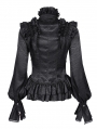 Black Gothic Vintage Lantern Sleeve Ruffle Shirt for Women