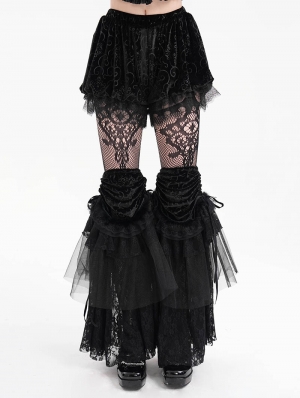 Black Gothic Pattern Velvet Eyelash Lace Hot Pants for Women