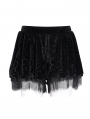 Black Gothic Pattern Velvet Eyelash Lace Hot Pants for Women