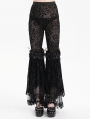 Black Gothic Floral Lace Mesh Patchwork Flared Pants for Women