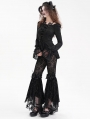 Black Gothic Floral Lace Mesh Patchwork Flared Pants for Women