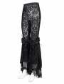 Black Gothic Floral Lace Mesh Patchwork Flared Pants for Women