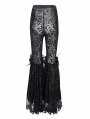 Black Gothic Floral Lace Mesh Patchwork Flared Pants for Women