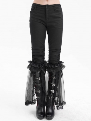 Black Gothic Mesh Split Front Flared Pants for Women