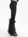 Black Gothic Mesh Split Front Flared Pants for Women