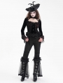 Black Gothic Mesh Split Front Flared Pants for Women