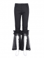 Black Gothic Mesh Split Front Flared Pants for Women