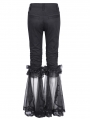 Black Gothic Mesh Split Front Flared Pants for Women