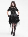 Black Gothic Cross Chain Irregular Layered Frill Skirt