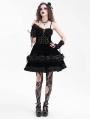 Black Gothic Velvet Chain 3D Flower Short Party Slip Dress