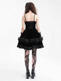 Black Gothic Velvet Chain 3D Flower Short Party Slip Dress