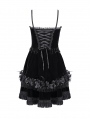 Black Gothic Velvet Chain 3D Flower Short Party Slip Dress