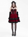 Red Gothic Velvet Chain 3D Flower Short Party Slip Dress