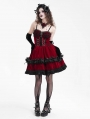 Red Gothic Velvet Chain 3D Flower Short Party Slip Dress