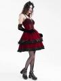 Red Gothic Velvet Chain 3D Flower Short Party Slip Dress