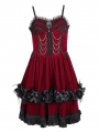 Red Gothic Velvet Chain 3D Flower Short Party Slip Dress