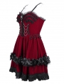 Red Gothic Velvet Chain 3D Flower Short Party Slip Dress