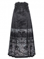 Black Gothic Gorgeous Floral Print Beaded Applique Pleated Maxi Skirt