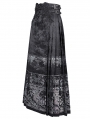 Black Gothic Gorgeous Floral Print Beaded Applique Pleated Maxi Skirt