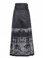 Black Gothic Gorgeous Floral Print Beaded Applique Pleated Maxi Skirt