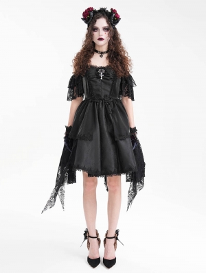 Black Gothic Off-the-Shoulder Lace Halter Short Party Dress