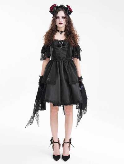 Black Gothic Off-the-Shoulder Lace Halter Short Party Dress