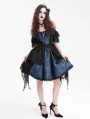 Black and Blue Gothic Off-the-Shoulder Lace Halter Short Party Dress