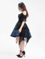 Black and Blue Gothic Off-the-Shoulder Lace Halter Short Party Dress