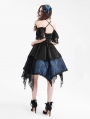 Black and Blue Gothic Off-the-Shoulder Lace Halter Short Party Dress