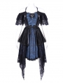 Black and Blue Gothic Off-the-Shoulder Lace Halter Short Party Dress