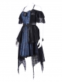 Black and Blue Gothic Off-the-Shoulder Lace Halter Short Party Dress