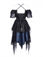 Black and Blue Gothic Off-the-Shoulder Lace Halter Short Party Dress