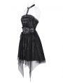 Black Gothic Punk Halter Backless Tube A- Line Short Dress