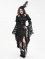 Black Vintage Gothic Hollow Out Long Puff Sleeve  Asymmetrical Slit Dress