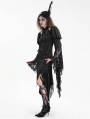 Black Vintage Gothic Hollow Out Long Puff Sleeve  Asymmetrical Slit Dress