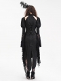 Black Vintage Gothic Hollow Out Long Puff Sleeve  Asymmetrical Slit Dress