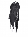 Black Vintage Gothic Hollow Out Long Puff Sleeve  Asymmetrical Slit Dress