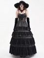 Black Gothic Sexy Retro Lace Trim Tiered Strappy Maxi Dress