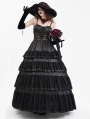 Black Gothic Sexy Retro Lace Trim Tiered Strappy Maxi Dress