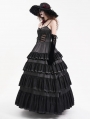 Black Gothic Sexy Retro Lace Trim Tiered Strappy Maxi Dress