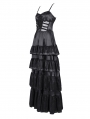 Black Gothic Sexy Retro Lace Trim Tiered Strappy Maxi Dress