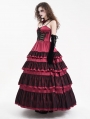 Red Gothic Sexy Retro Lace Trim Tiered Strappy Maxi Dress