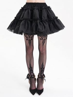 Black Gothic Casual Layered Ruffle A-Line Mini Skirt