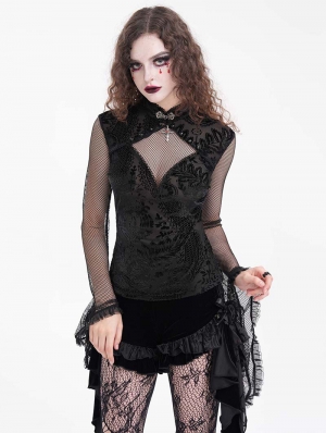 Black Gothic Vintage Flared Net Sleeve Top for Women