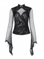 Black Gothic Vintage Flared Net Sleeve Top for Women